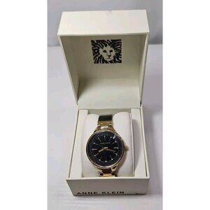 Anne Klein AK-1408BKBK Women's Black Resin Analog Quartz Watch BL638 New Battery